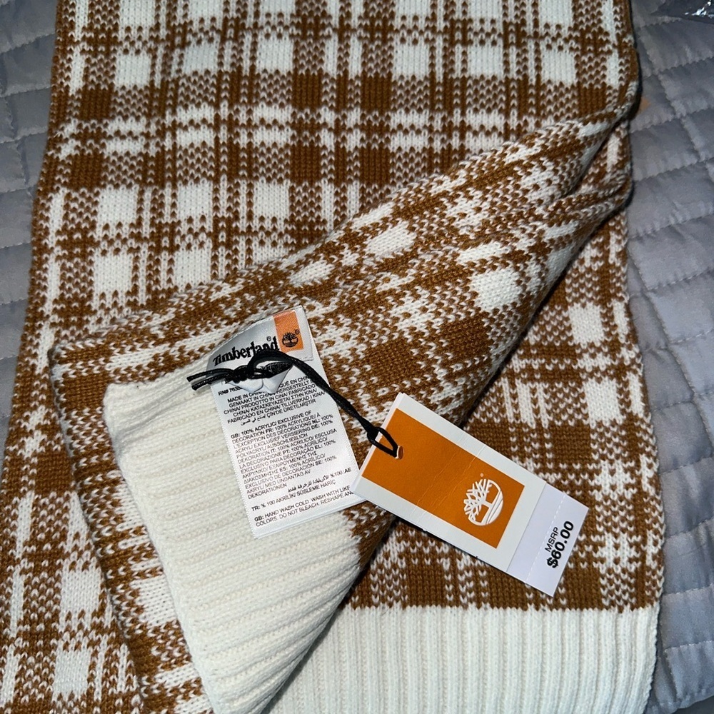 Timberland Tan and White Plaid Scarf - Picture 6 of 7